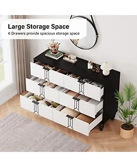 homfan 6 Drawers Dresser, Modern Wooden Tall Dresser with Deep Drawers, Storage Cabinet for Bedroom, Living Room, Hallway, Entryway