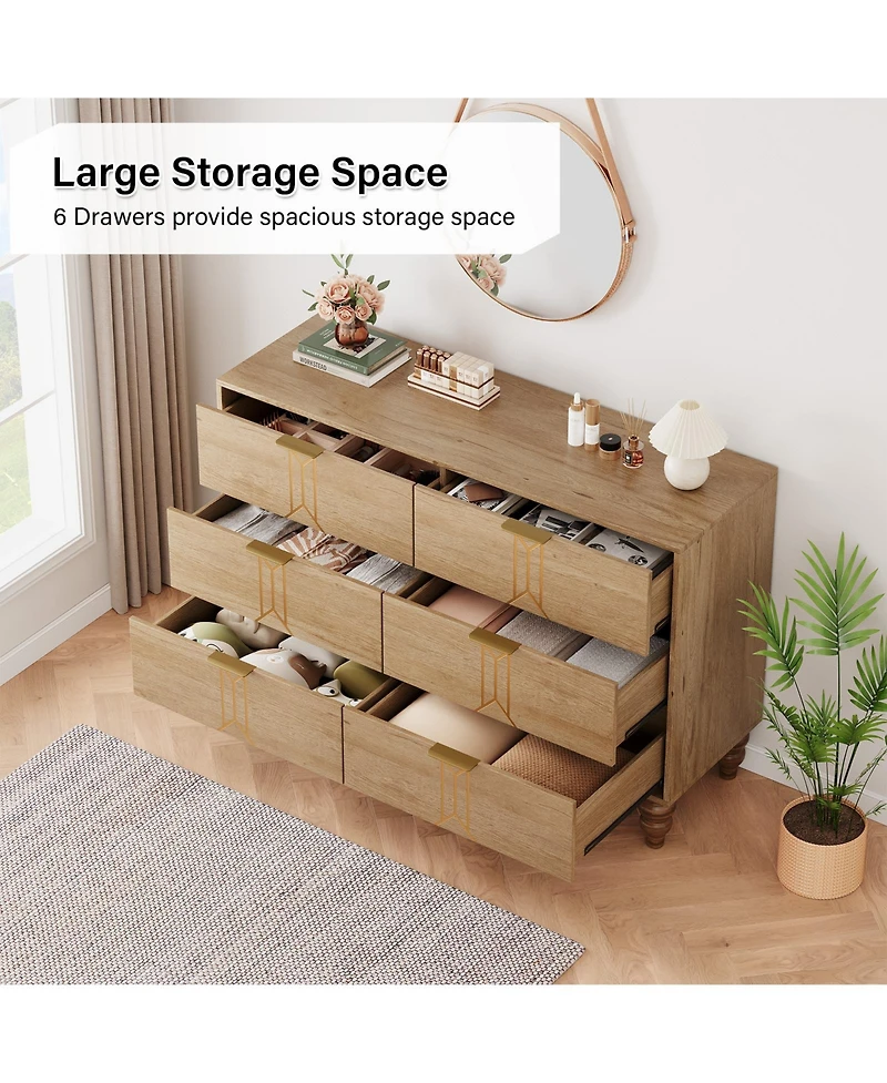 homfan 6 Drawers Dresser, Modern Wooden Tall Dresser with Deep Drawers, Storage Cabinet for Bedroom, Living Room, Hallway, Entryway