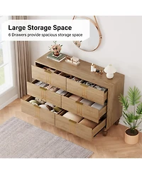 homfan 6 Drawers Dresser, Modern Wooden Tall Dresser with Deep Drawers, Storage Cabinet for Bedroom, Living Room, Hallway, Entryway