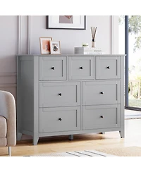 homfan 7-Drawer Farmhouse Dresser, Tall Wood Storage Chest with Deep Drawers and Metal Handles for Multi-Room Use