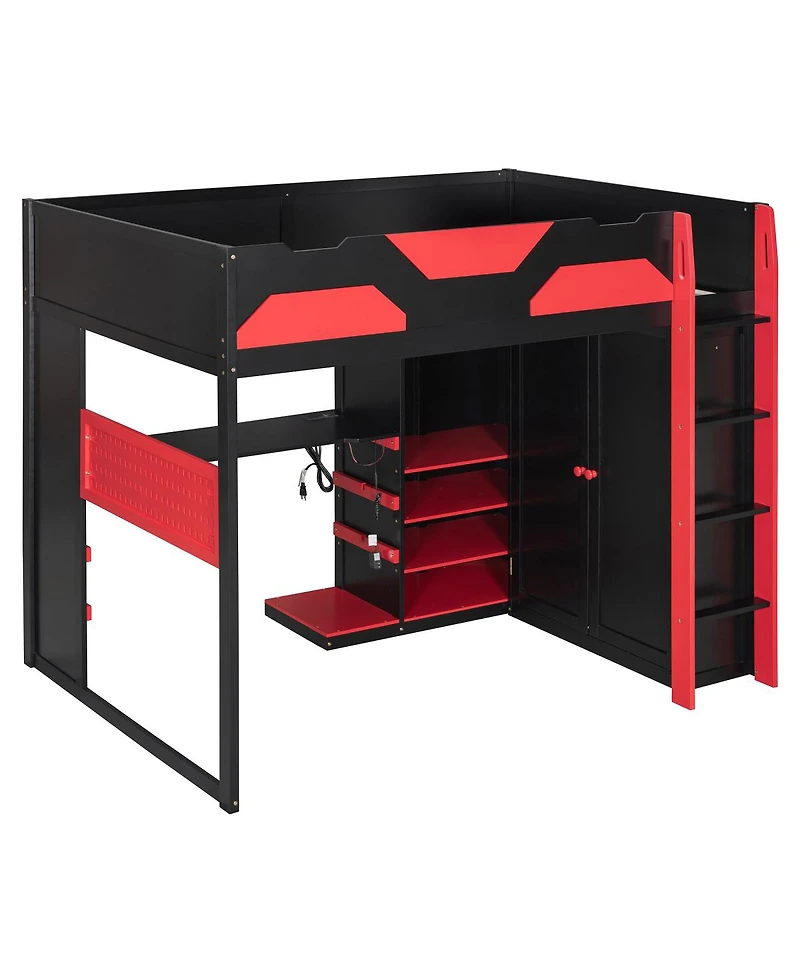 Streamdale Furniture Wood Loft Bed with Desk, Multi-storage Shelves, Usb and Rgb Light