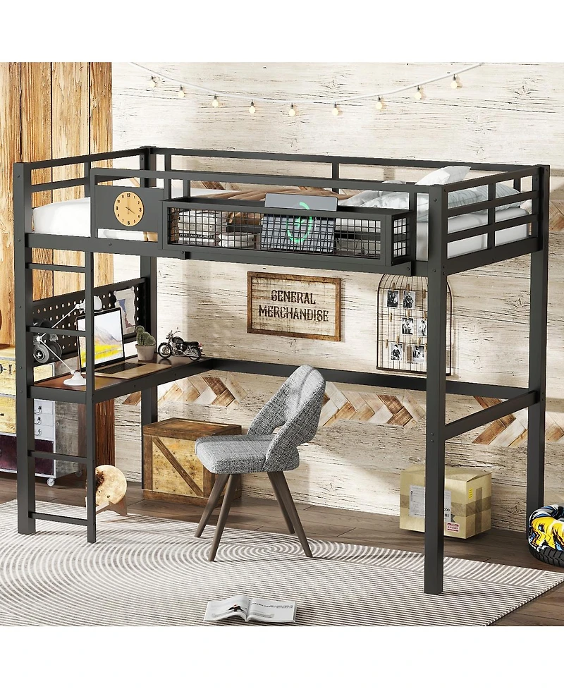 Streamdale Furniture Loft Bed with Desk, Storage, Clock and Charging Port