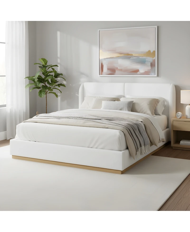 Streamdale Furniture Modern Boucle Winged Bed Frame with Enclosed Wood Base