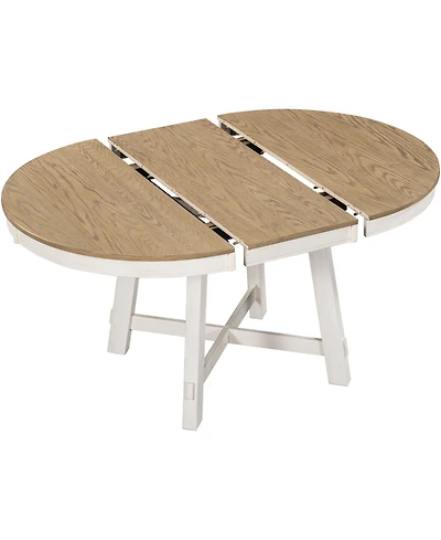 Boyel Living Farmhouse Round Extendable Dining Table with 16" Leaf Wood Kitchen Table