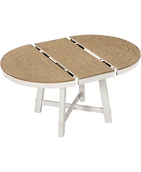 Boyel Living Farmhouse Round Extendable Dining Table with 16" Leaf Wood Kitchen Table