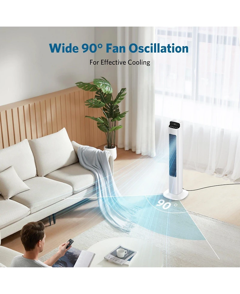 Antarctic Star Oscillating Tower Fan, 5 Speeds with Remote and Led Temperature Display