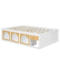 Streamdale Furniture Wooden Platform Bed with Bookshelf, Light, Drawer