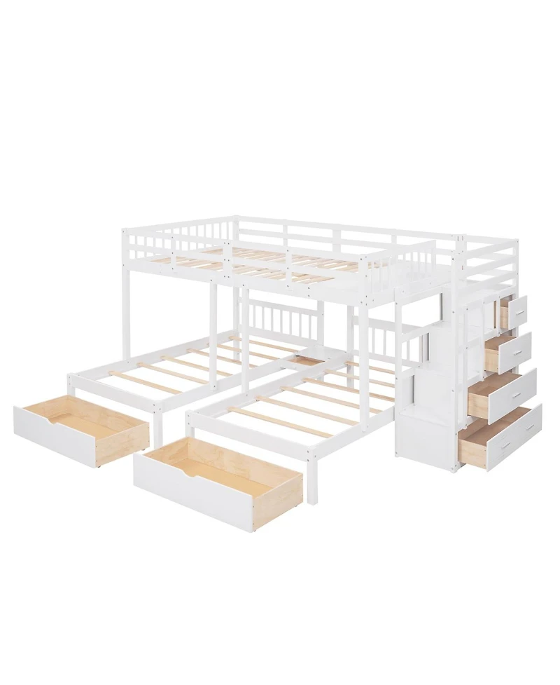 Streamdale Furniture Wood Triple Bunk Bed with Drawers and Guardrails