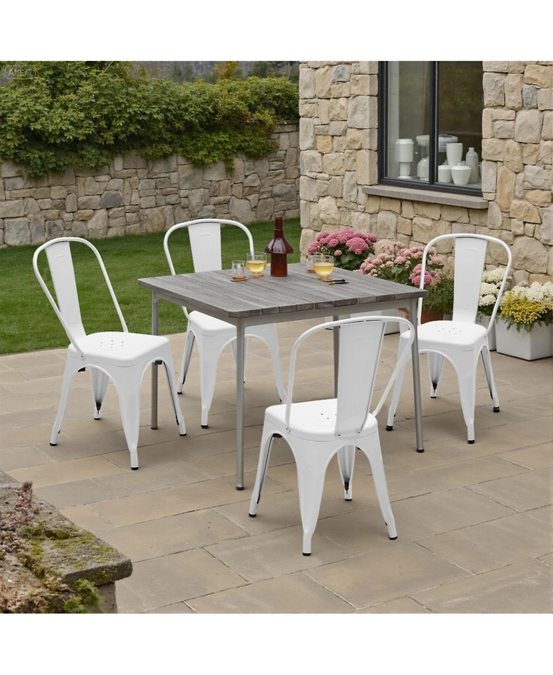 Yiortwo Metal Dining Chairs Set of 4, Stackable Industrial Kitchen Chairs