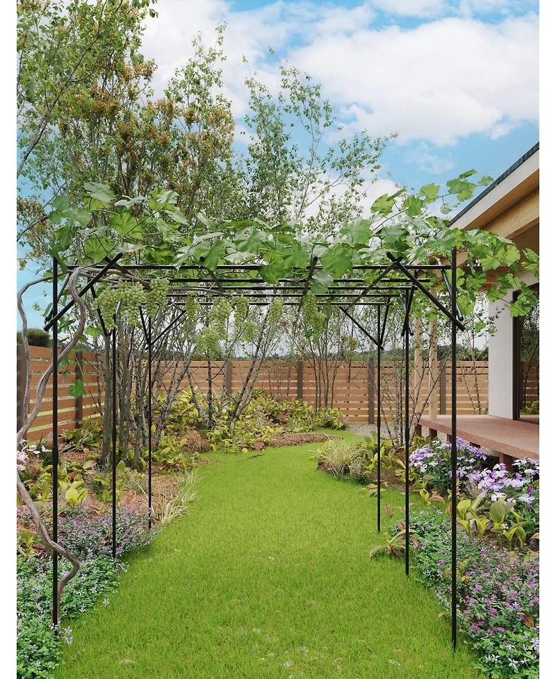 homfan Elegant Metal Garden Arch Trellis for Climbing Plants, Outdoor Wedding Arbor and Floral Backdrop with Weather-Resistant Frame