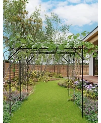homfan Elegant Metal Garden Arch Trellis for Climbing Plants, Outdoor Wedding Arbor and Floral Backdrop with Weather-Resistant Frame