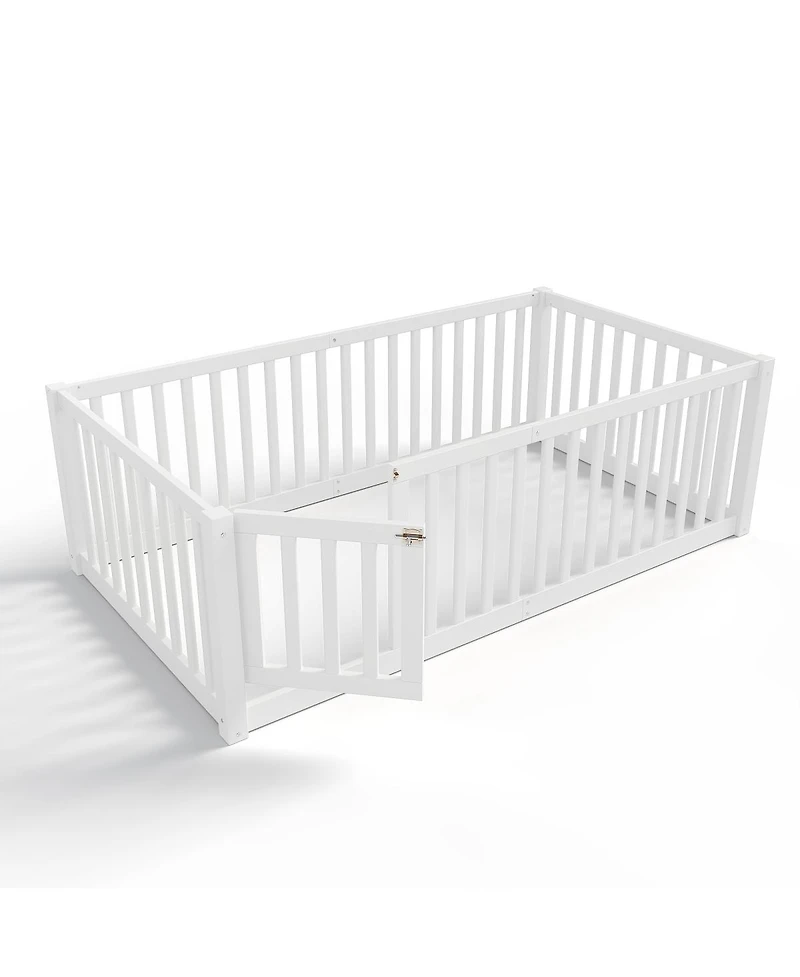 Streamdale Furniture Twin Size Bed Floor Bed with Safety Guardrails and Door for Kids