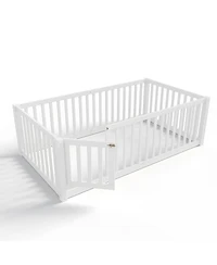 Streamdale Furniture Twin Size Bed Floor Bed with Safety Guardrails and Door for Kids