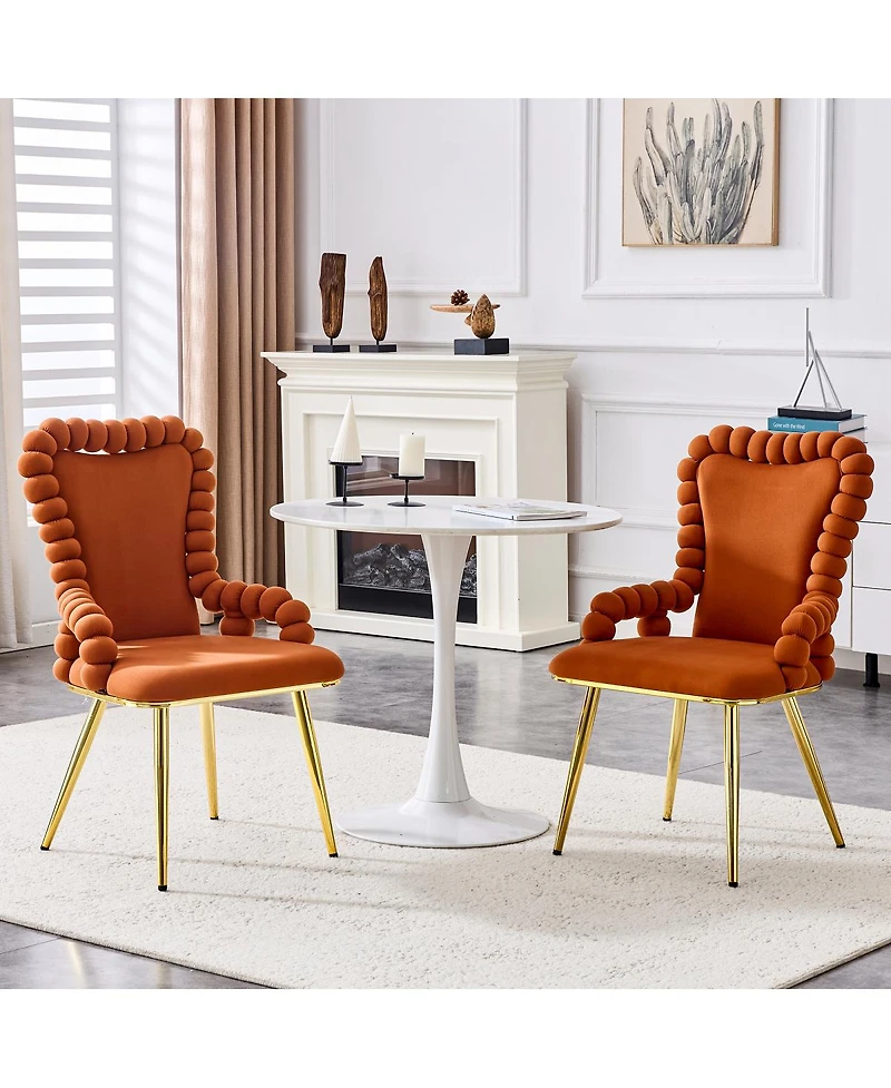 Streamdale Furniture Set of 2 Puffy Bubble Chairs with Gold Legs, Velvet Dining Chairs