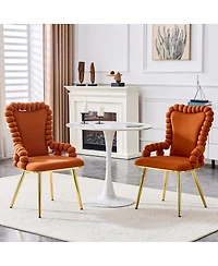 Streamdale Furniture Set of 2 Puffy Bubble Chairs with Gold Legs, Velvet Dining Chairs