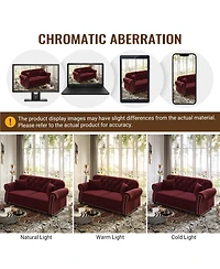 Streamdale Furniture Burgundy Velvet Chesterfield Sofa with Nailhead Trim