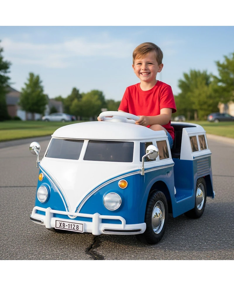 Slickblue 12V Ride On Bus for Kids with Led Lights, Cup Holder and Electric Drive