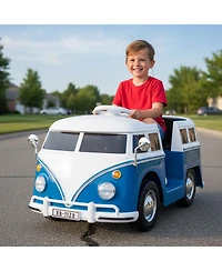 Slickblue 12V Ride On Bus for Kids with Led Lights, Cup Holder and Electric Drive