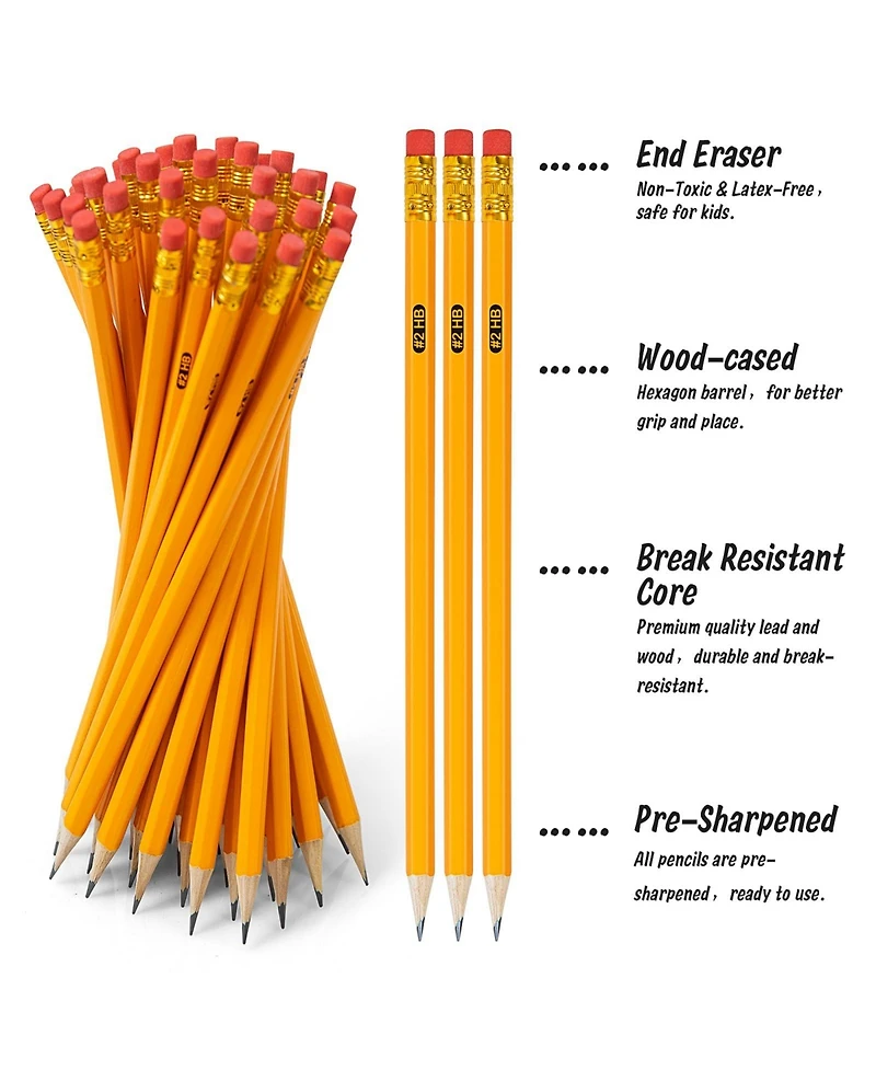 Gnuadz Pencils With Erasers Pre-sharpened For Writing Drawing Sketching