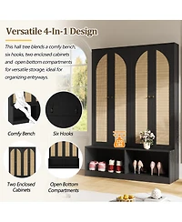 Streamdale Furniture Farmhouse Hall Tree with Rattan Doors and 6 Hooks