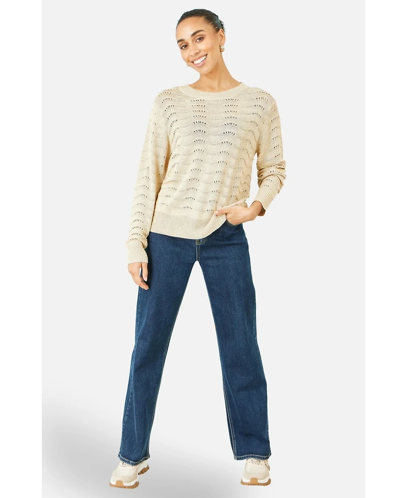 Yumi Women's Wave Metallic Thread Relaxed Jumper