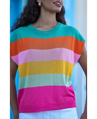 Yumi Women's Block Stripe Relaxed Knitted Top