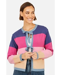 Yumi Women's Block Stripe Tie Front Cardigan