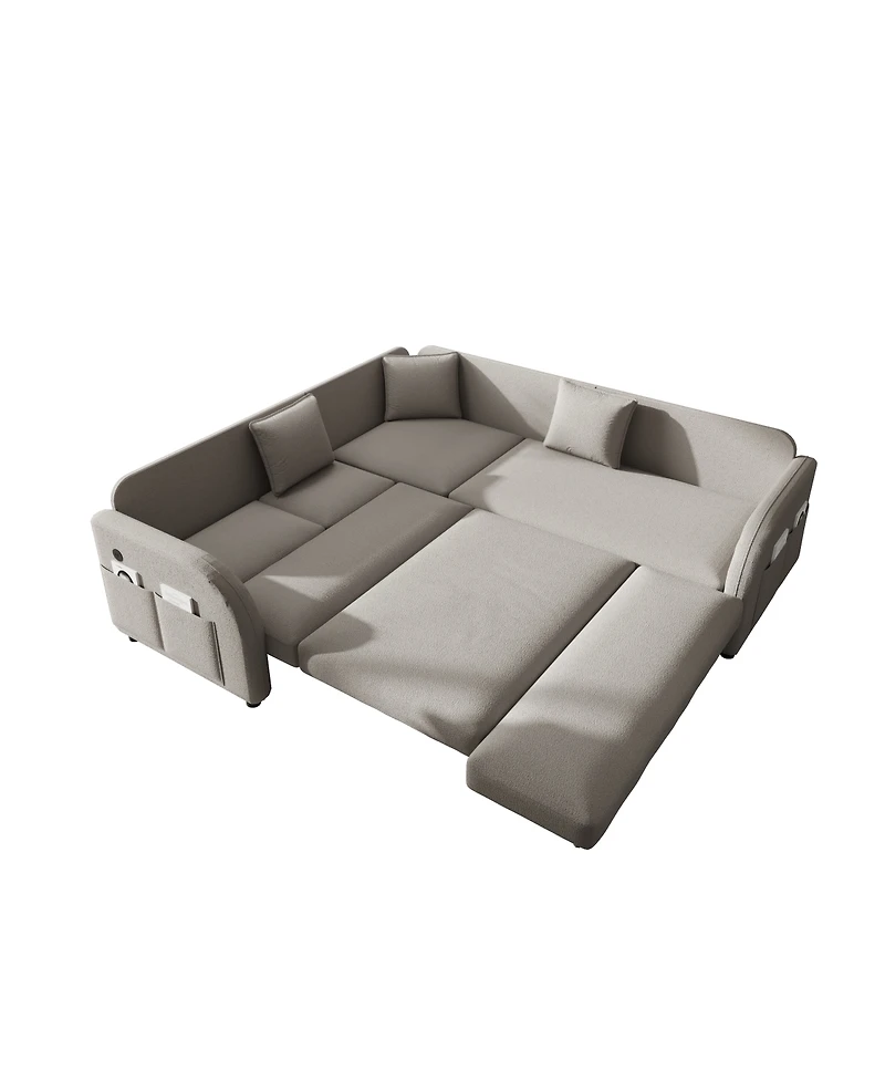 Streamdale Furniture L-Shaped Sofa with Pull-Out Bed, Teddy Upholstered Sectional