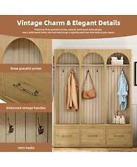 Streamdale Furniture Oak Farmhouse Hall Tree with Bench and Storage
