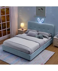 Streamdale Furniture Kids Upholstered Bed With Rabbit Headboard, Led and Drawers