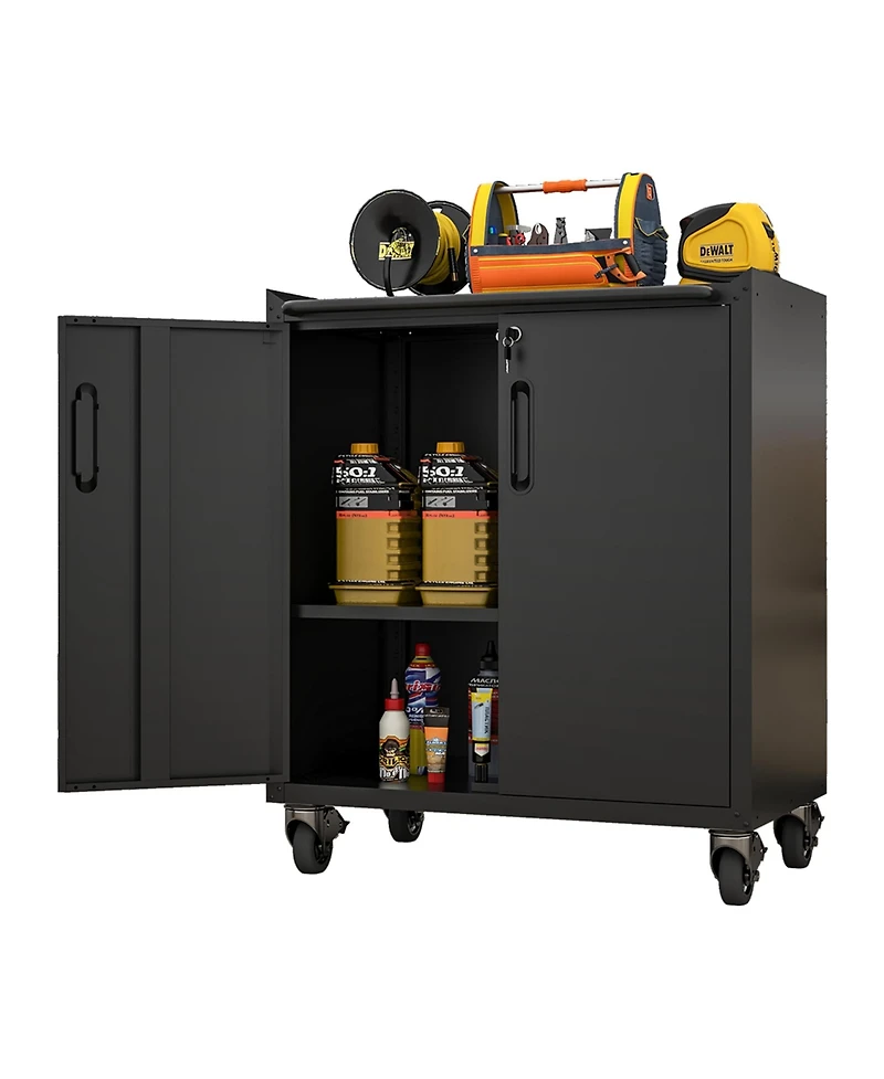Viyet Heavy-Duty Rolling Metal Cabinet - Lockable 2-Door Tool Storage with Adjustable Shelves