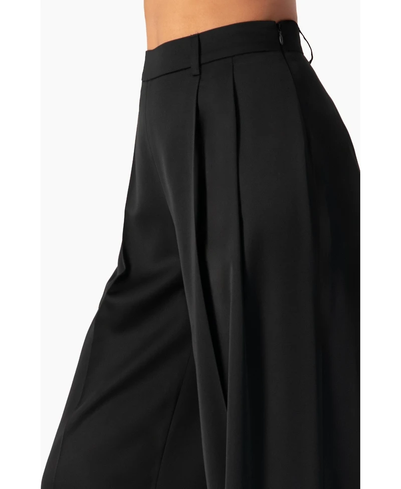 Ivonne Women's Satin Wide Leg Tailored Pants