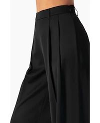 Ivonne Women's Satin Wide Leg Tailored Pants