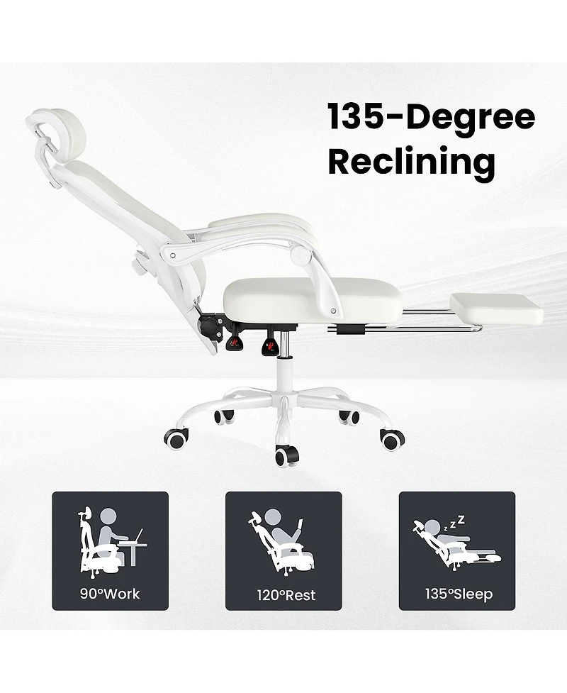 Flynama High Back Mesh Office Chair with Footrest,Adjustable HeadrestandLumbar