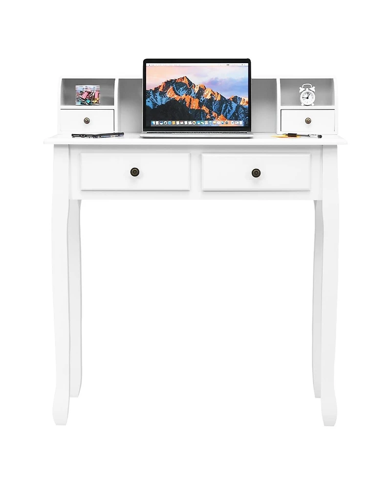Gouun Writing Desk with 4 Drawers, Mdf and Candlenut Wood