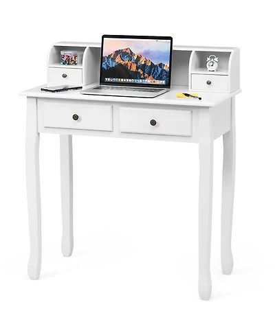 Gouun Writing Desk with 4 Drawers, Mdf and Candlenut Wood