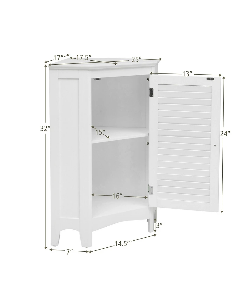 Gymax Corner Storage Cabinet Free Standing Bathroom Cabinet w/ Shutter Door