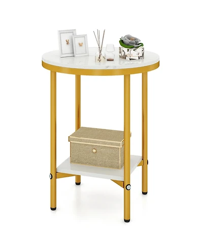 Gymax Tier Round Side Table w/Storage Shelf Gold Metal Frame for Living Room
