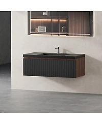 Sillysis Wall Mounted Bathroom Vanity, Quartz Sand Matte Sink, Wave Textured Drawer, Pre-Assembled Modern Cabinet