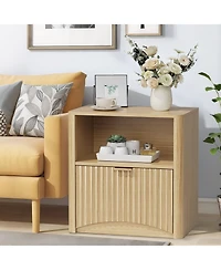 homfan Mid Century Modern Fluted Nightstand, Wooden End Table with Drawer Storage, Waterproof Design for Bedroom Use
