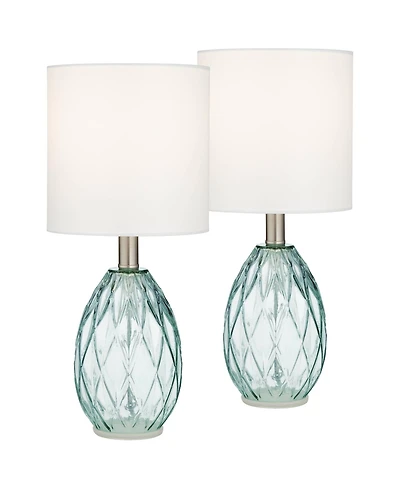 360 Lighting Rita Modern Accent Table Lamps 14 3/4" High Set of 2 Glass with Table Top Dimmers Drum Shade for Bedroom Living Room