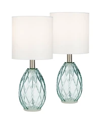 360 Lighting Rita Modern Accent Table Lamps 14 3/4" High Set of 2 Glass with Table Top Dimmers Drum Shade for Bedroom Living Room