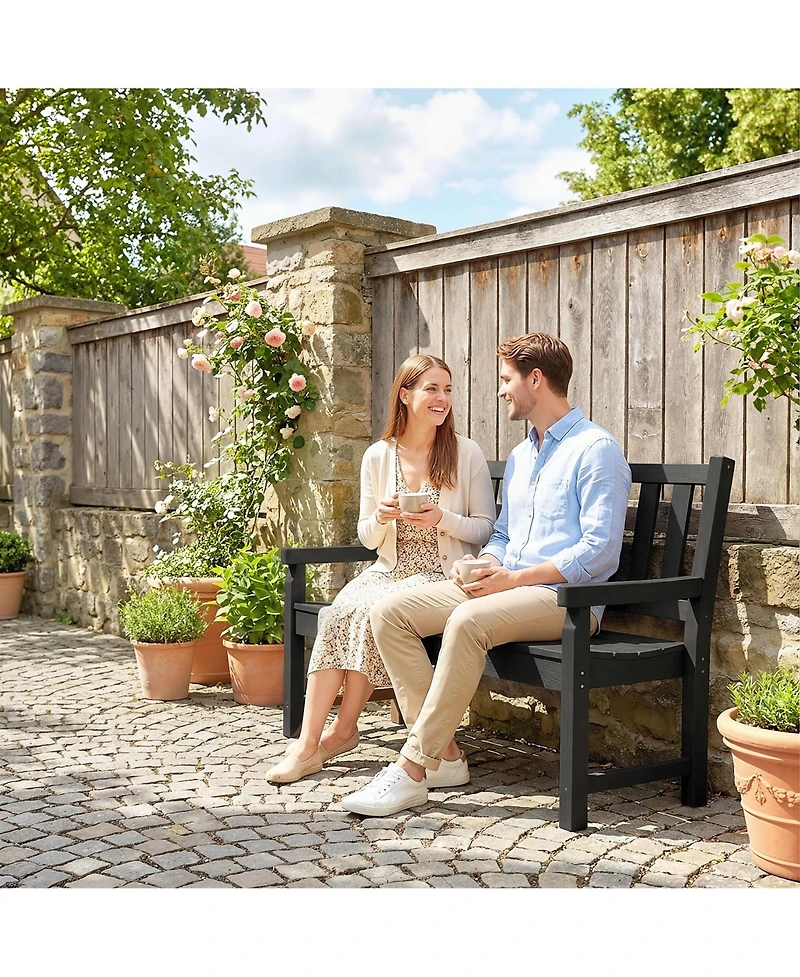 Outsunny 2-Person Outdoor Bench, Hdpe Garden Bench for Backyard,