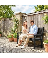 Outsunny 2-Person Outdoor Bench, Hdpe Garden Bench for Backyard,