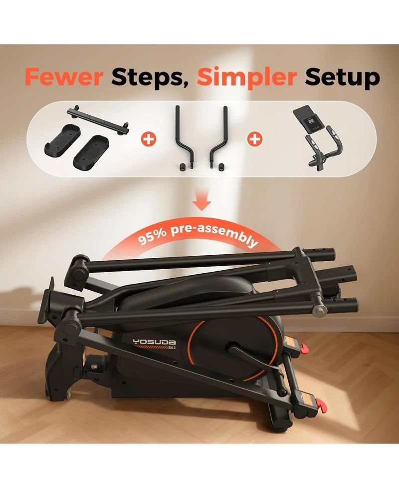 Fed Fitness Foldable Elliptical Machine for Home, 15IN Stride Compact Folding Cross Trainer with 16 Magnetic Resistance Levels