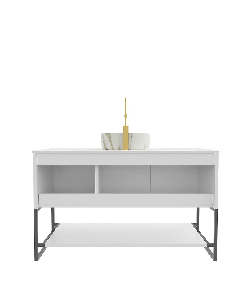Sillysis 47.6 Inch Freestanding Bathroom Vanity with Ceramic Basin, Sintered Stone Countertop, Soft Close Doors and Open Shelf