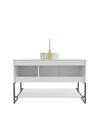 Sillysis 47.6 Inch Freestanding Bathroom Vanity with Ceramic Basin, Sintered Stone Countertop, Soft Close Doors and Open Shelf