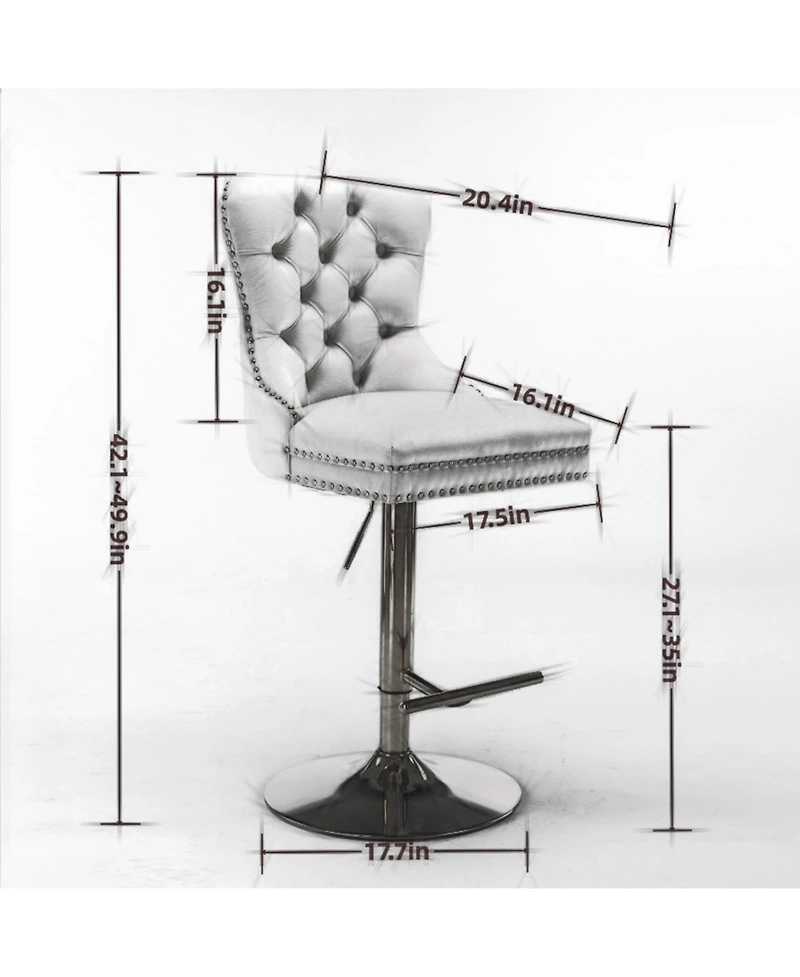 Cilihome Thick Chrome Swivel Velvet Barstools,Adjustable "Height,Modern Upholstered with" Base,Tufted ButtonsandDiamond Pleating ( Set of 2)