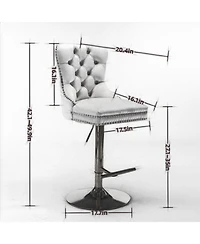 Cilihome Thick Chrome Swivel Velvet Barstools,Adjustable "Height,Modern Upholstered with" Base,Tufted ButtonsandDiamond Pleating ( Set of 2)