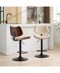 Clihome Thick Chrome Swivel Velvet Barstools,Adjustable Height,Modern Upholstered with Base,Tufted ButtonsandDiamond Pleating ( Set of 2)